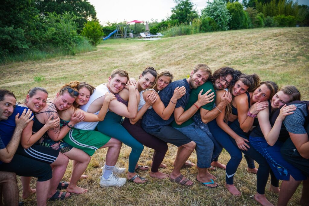 Group hug during our AcroYoga retreat in Croatia.