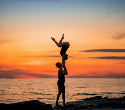 Sunset AcroYoga picture infront of the adriatic sea in Istria.