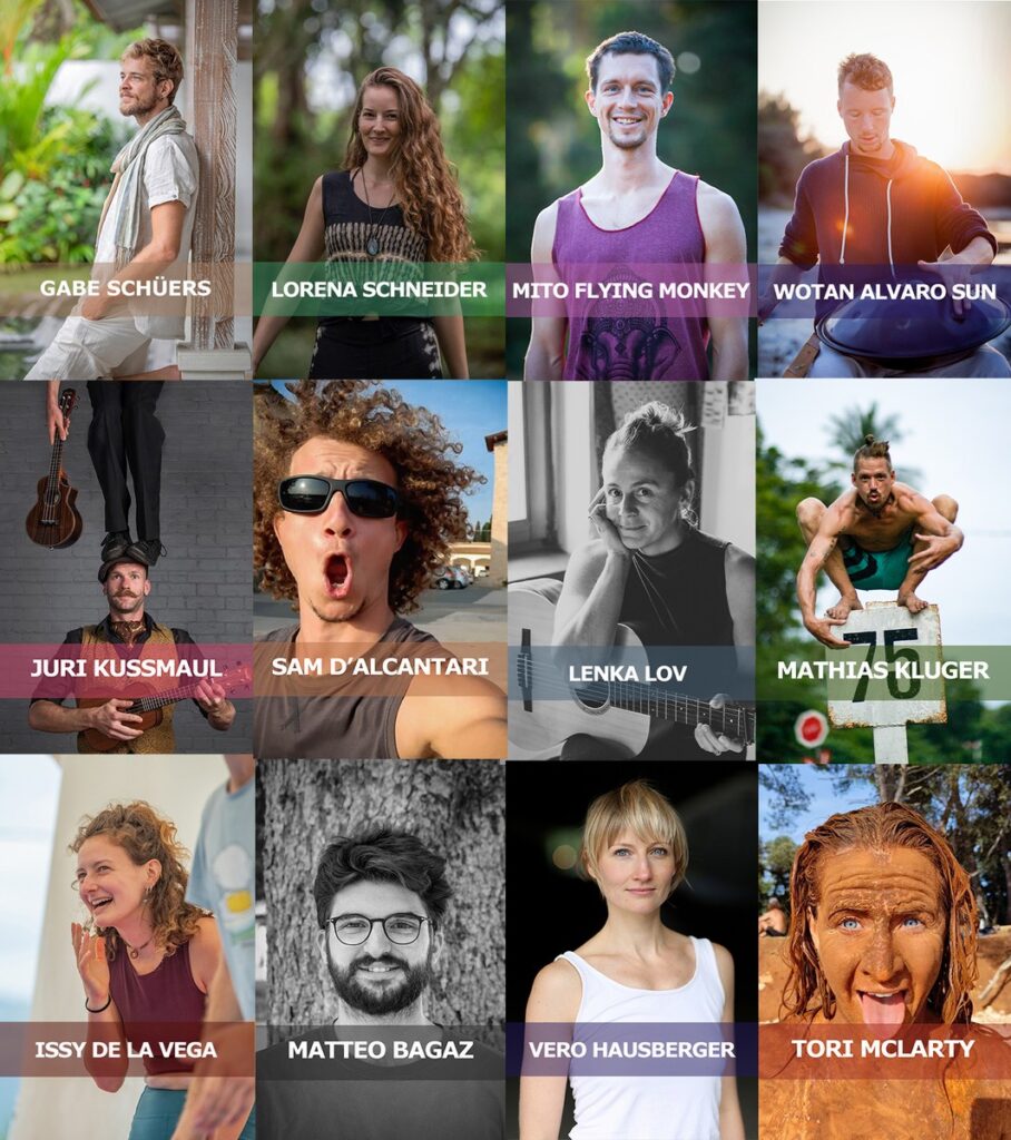 Guest teachers at barefootyoga retreats. A colorful collage of profil shots from our most favourite teachers.